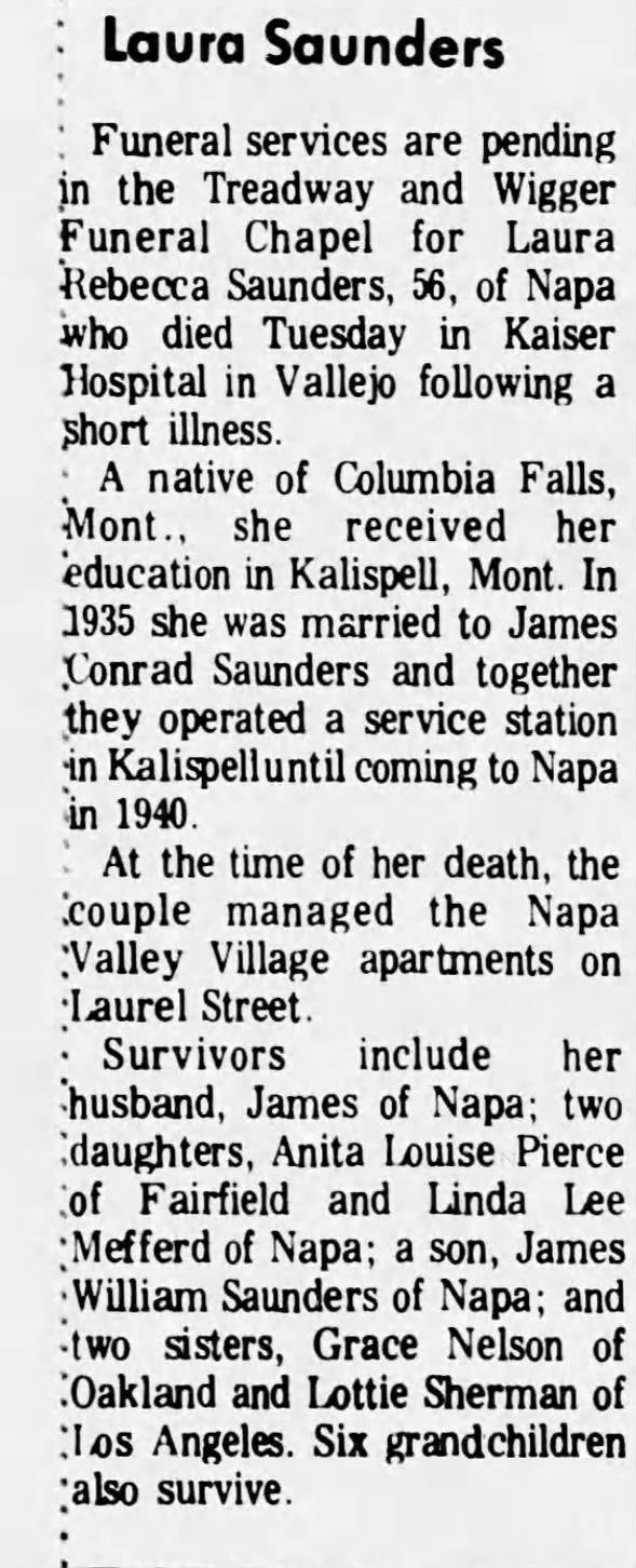 Obituary for Laura Rebecca Saunders (Aged 56)